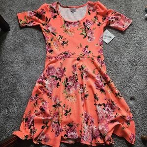 LuLaRoe Coral and Neon Pink Vintage Floral Nicole Dress